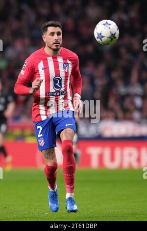 Madrid, Spanien. November 2023. Jose Gimenez von Atletico Madrid während des UEFA Champions League-Spiels zwischen Atletico Madrid und Celtic im Metropolitano Stadium am 7. November 2023 in Madrid Spanien (Foto: Oscar Gonzalez/SIPA USA) (Foto: Oscar Gonzalez/SIPA USA) Credit: SIPA USA/Alamy Live News Stockfoto