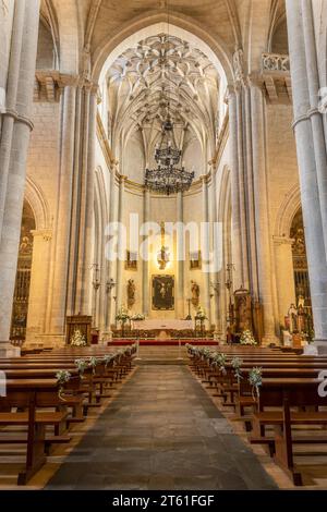 Ciudad Rodrigo, Spanien - 10. Juni 2023: Hauptkapelle und Hauptaltar der Kathedrale Ciudad Rodrigo in Spanien. Stockfoto