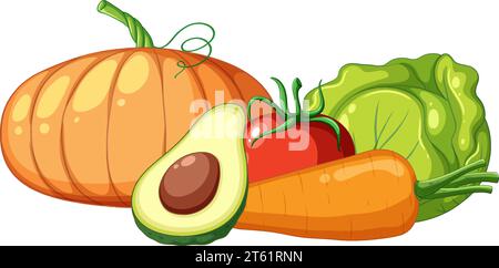 Bunte Comic-Stil Vektor-Illustration einer gesunden Gemüsegruppe Stock Vektor
