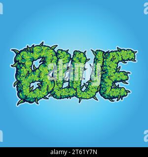 Blaues Schriftwort mit Cannabis Bud Touch Vektor Illustrationen für Ihr Arbeitslogo, Merchandise T-Shirt, Aufkleber und Etikettendesigns, Poster, Gruß Stock Vektor