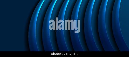 Leuchtendes blaues abstraktes wellenförmiges Bannerdesign. Futuristischer geometrischer Vektorhintergrund Stock Vektor
