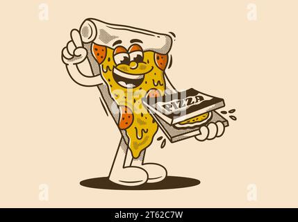 Maskottchencharakter einer Pizza mit einer Box Pizza Stock Vektor