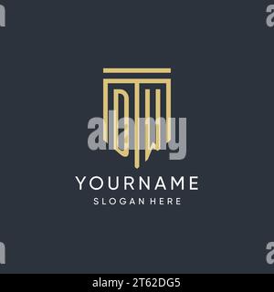 DW-Monogramm mit moderner und luxuriöser Vektorgrafik in Schildform Stock Vektor