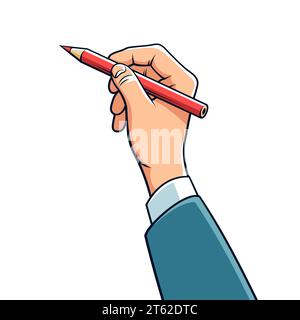 Hand mit rotem Bleistift schreibt etwas Stock Vektor