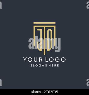 JO-Monogramm mit moderner und luxuriöser Vektorgrafik in Schildform Stock Vektor