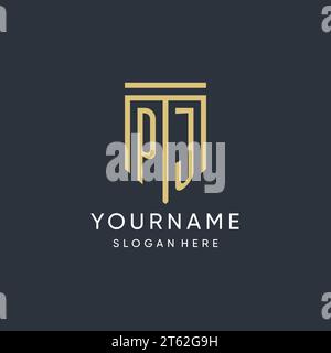 PJ-Monogramm mit moderner und luxuriöser Vektorgrafik in Schildform Stock Vektor