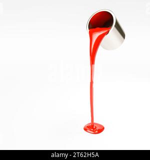 Rote Farbe aus einer Dose auf weißem Hintergrund 3D-Rendering Stockfoto