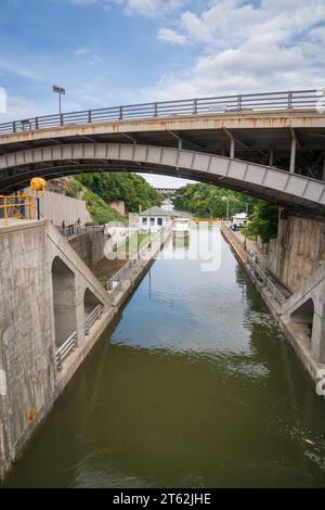 Historische Erie Canal „Flight of Five“ kombinierte Schleusen, Lockport New York Stockfoto