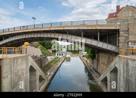 Historische Erie Canal „Flight of Five“ kombinierte Schleusen, Lockport New York Stockfoto