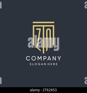 ZN-Monogramm mit moderner und luxuriöser Vektorgrafik in Schildform Stock Vektor