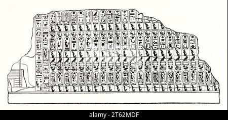 Gravierte Reproduktion von Abydos King List, gefunden im Tempel von Seti, Ägypten. Vom unbekannten Autor, publ. Auf Magasin Pittoresque, Paris, 1849 Stockfoto