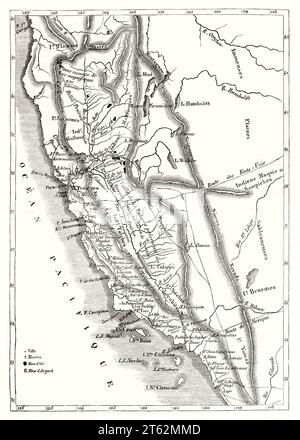 Alte kalifornische Karte. Nach de Mofras, publ. Auf Magasin Pittoresque, Paris, 1849 Stockfoto