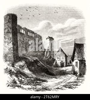 Alte Ansicht des Schlosses d'Egra (Eger Burg), Böhmen, Tschechische Republik. Vom unbekannten Autor, publ. Auf Magasin Pittoresque, Paris, 1849 Stockfoto