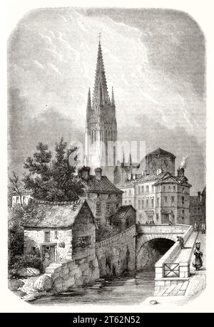 Alte Ansicht von Fontenay-le-Comte, Frankreich (Kathedrale Notre-Dame). Von Champin und Quartley, publ. Auf Magasin Pittoresque, Paris, 1849 Stockfoto