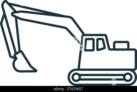 Symbol für die Umrisslinie des Baggers. Einfarbiges einfaches Schild aus der Transportabholung. Baggersymbol für Logo, Vorlagen, Webdesign und Infografiken. Stock Vektor