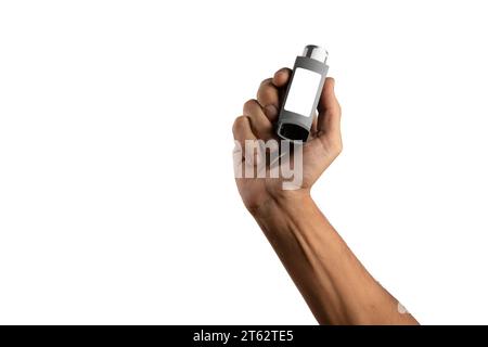 Hand halten Asthma Inhalator Ausrüstung. Pharmazeutisches Produkt Stockfoto