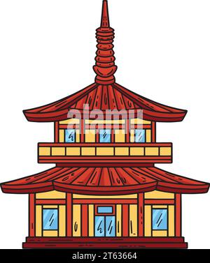 Jahr der Drachenpagode Cartoon Coloured Clipart Stock Vektor