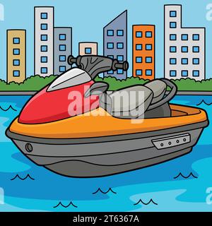 Jet Ski Fahrzeug Farbige Cartoon Illustration Stock Vektor