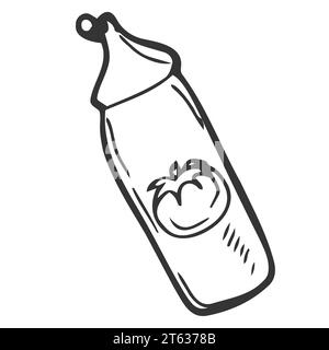 BBQ Tomatensaucen handgezeichnet Umrisssymbol. Flasche quetschen bbq Tomatensauce Vektor Skizze Illustration Stock Vektor
