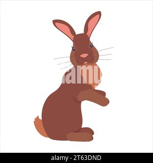 Ein attraktives braunes Kaninchen auf weißem Hintergrund. Designergrafiken für Kaninchen zum Drucken auf Einladungen und Urlaubsposter. Osterhase. Vec Stock Vektor