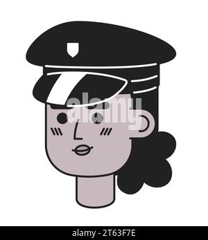 afroamerikanische Polizistin Frau schwarz-weiße 2D Vektor-Avatar Illustration Stock Vektor