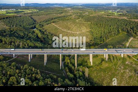 Luftaufnahme, Autobahnbrücke, A45, baufällige Viadukte, Verkehrsinfrastruktur, geplanter Abriss, geplanter Neubau, die Autobahn GmbH des BU Stockfoto