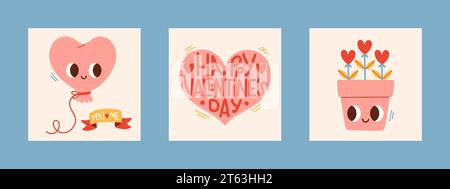 Valentinstag-Kartenset. Für Website-Banner, Verkauf, Valentinskarte, Cover, Flyer oder Poster trendige Vektorillustration Stock Vektor