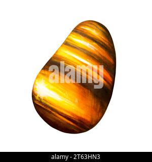 Aquarell handgezeichneter Stein für Solarplexus Chakra Tiger's Eye. Natürliche heilende Illustration mit Talisman und Kristall isoliert auf weißem Hintergrund. Stockfoto