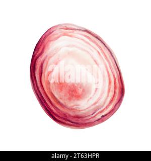 Aquarell-handgezeichneter Stein für Herzchakra-Rhodochrosit. Natürliche heilende Rosenquarzillustration mit Talisman und Kristall isoliert auf weißem Hintergrund Stockfoto