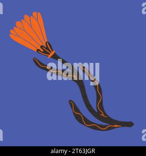 Illustratives Bild einer neo-primitiven Blumenkunst auf blauem Hintergrund Stockfoto