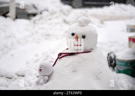 Harbin, Chinas Provinz Heilongjiang. November 2023. Ein Schneemann wird in Harbin, nordöstlich Chinas Provinz Heilongjiang, am 8. November 2023 gesehen. Quelle: Wang Jianwei/Xinhua/Alamy Live News Stockfoto