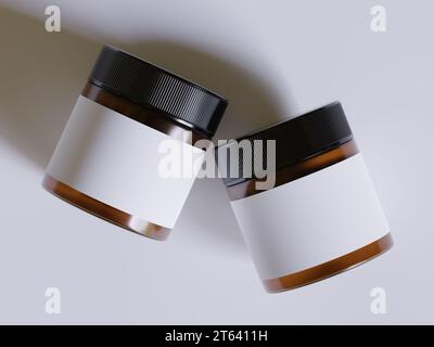 Braunglas Kosmetikglas mit realistischer Textur blank Label White Color Rendering 3D Stockfoto