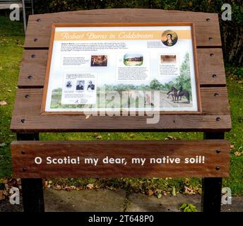 Touristen-/Besucherinformationstafeln in Coldstream, Scottish Borders, Schottland, Großbritannien Stockfoto