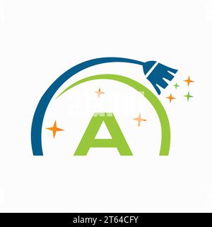 Reinigungslogo und -Symbol auf Buchstabe A, Hausreinheitsschild Stock Vektor