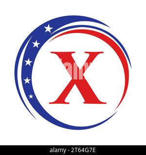 Letter X America Logo USA Flag. Patriotisches amerikanisches Logodesign auf Letter X-Vorlage Stock Vektor