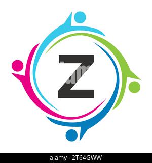 Letter Z Teamwork Logo Unite Symbol. Charity Sign Community Health Care Union Logotype Stock Vektor