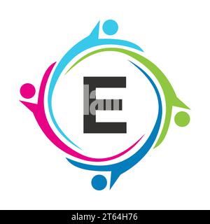 Buchstabe E Teamwork Logo Unite Symbol. Charity Sign Community Health Care Union Logotype Stock Vektor