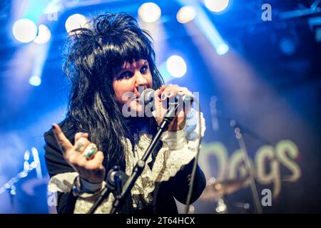 Oslo, Norwegen. Oktober 2023. Die schwedische Hard-Rock-Band Trench Dogs gibt ein Live-Konzert in der Vulkan Arena im Rahmen des Oslo Rock fest 2023 in Oslo. Hier ist Sänger Andy Hekkandi live auf der Bühne zu sehen. (Foto: Gonzales Photo - Terje Dokken). Stockfoto