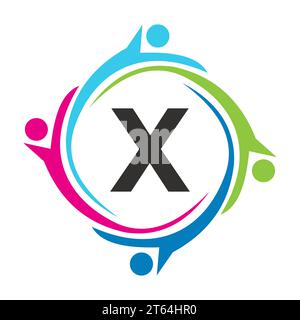 Letter X Teamwork Logo Unite Symbol. Charity Sign Community Health Care Union Logotype Stock Vektor