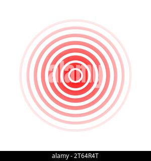 Schmerzkreiswelle. Zielsymbol. Roteffekt-Impuls isoliert auf weißem Hintergrund. Signalradar. Mustersonar. Konstruktion der Schwingungslinie. Radialstrahlen. Rund Stock Vektor
