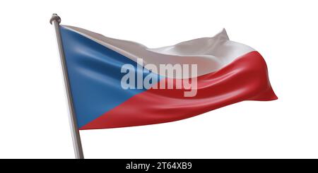Die tschechische Flagge winkt isoliert auf weißem transparentem Hintergrund Stockfoto