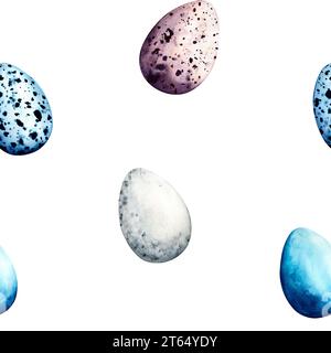 Nahtloses Aquarellmuster mit niedlichen Ostereiern. Clip-Art für Feiertage, Postkarten, Verpackung. Stockfoto