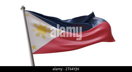 Die Flagge der Philippinen winkt isoliert auf weißem, transparentem Hintergrund Stockfoto