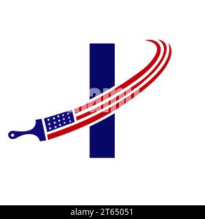 Letter I American Paint Logo Konzept mit Pinsel Vektor Vorlage Stock Vektor