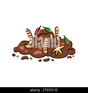 Symbol für die Farblinie Kompost-Heap mit Würmern. Kompostierung. Vektorisoliertes Element. Bearbeitbare Kontur. Stock Vektor