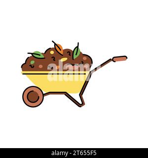 Schubkarre des Symbols der Kompost-Farblinie. Kompostierung. Vektorisoliertes Element. Bearbeitbare Kontur. Stock Vektor