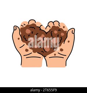 Symbol für Hände mit Bodenfarbe. Kompostierung. Vektorisoliertes Element. Bearbeitbare Kontur. Stock Vektor