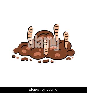 Symbol für die Farblinie „Würmer im Kompost“. Kompostierung. Vektorisoliertes Element. Bearbeitbare Kontur. Stock Vektor
