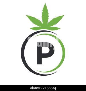 Marihuana-Logo mit Buchstabe P. Cannabis Logo Sign Concept P Alphabet Symbol für Therapie, Medizin und Gesundheitswesen Stock Vektor