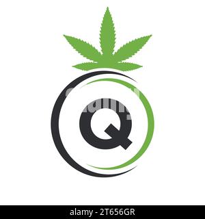 Marihuana-Logo mit Buchstabe Q. Cannabis Logo Sign Concept Q Alphabet Symbol für Therapie, Medizin und Gesundheitswesen Stock Vektor